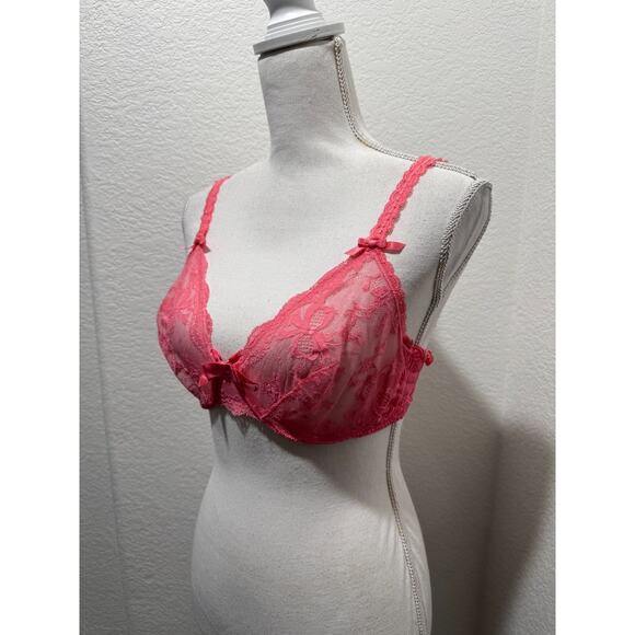 Vtg Victoria Secret Bra 36C Gold Label Smocked Pink Lace Sheer Underwire - Picture 4 of 9